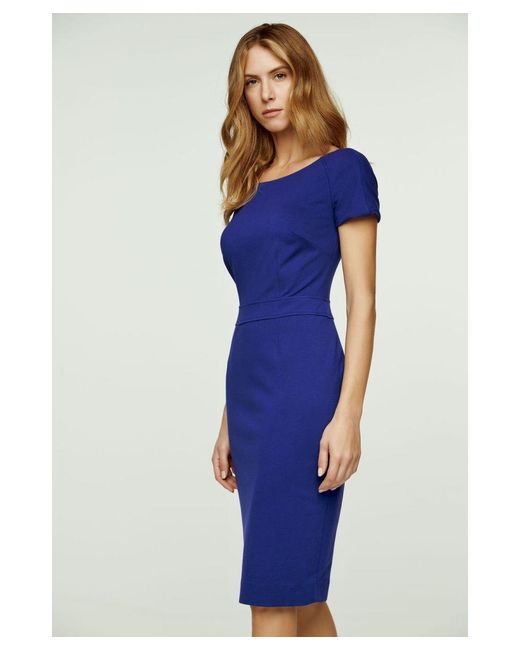 Conquista Blue Fitted Electric Cap Sleeve Dress Punto