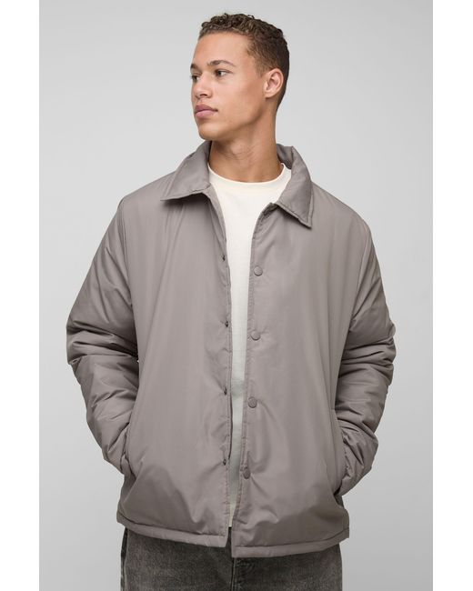 BoohooMAN Gray Tall Padded Collared Coach Jacket for men