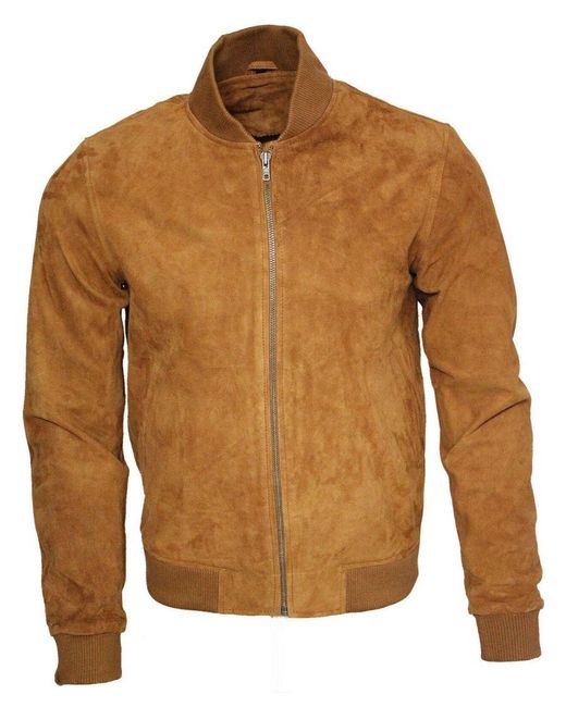 Infinity Leather Brown Varsity Soft Suede Bomber Jacket for men