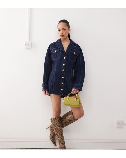 Labelrail Blue X Jennifer Mcking Structured Denim Shirt Dress