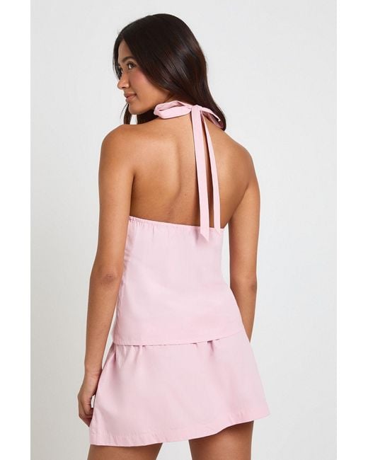 Boohoo Pink Cotton Poplin Button Front Mini Skirt