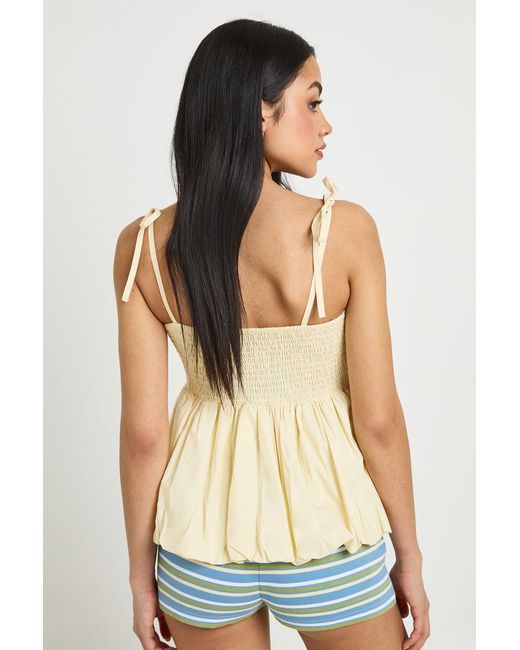 Boohoo Natural Cotton Poplin Puffball Tie Strap Cami