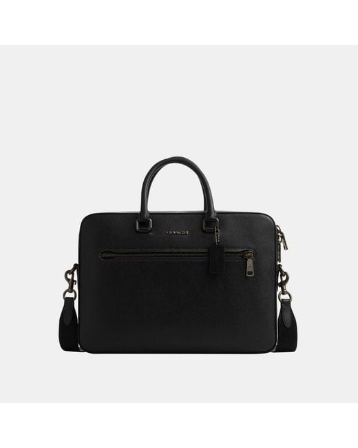 COACH Crossgrain Leather Slim Briefcase in Black for Men Lyst UK