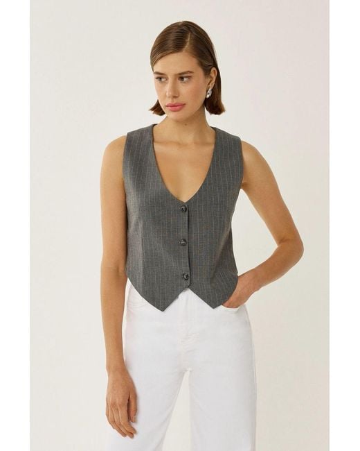 Hiccup Gray Striped Buttoned Vest
