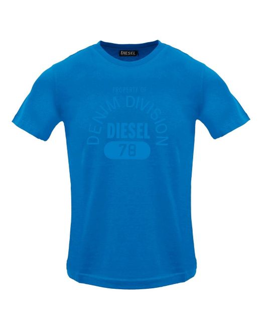 DIESEL Blue Monotone Property Of Denim Division Logo Sapphire T-Shirt Cotton for men
