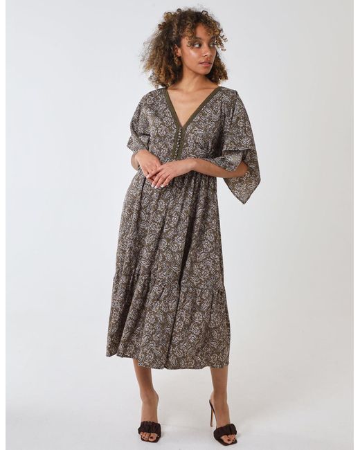 Blue Vanilla Green Crochet Bust Kimono Sleeve Dress