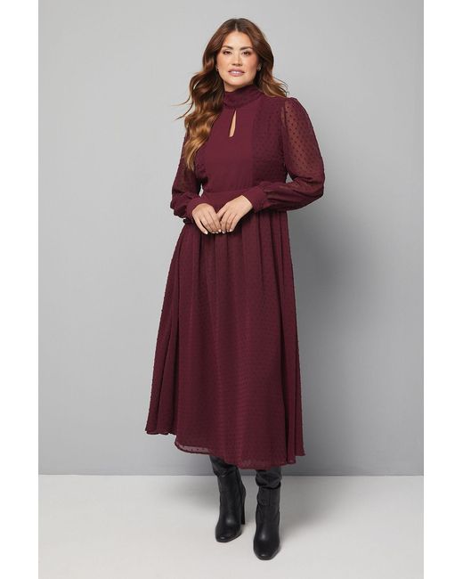 Wallis Red Dobby Tie Neck Detail Midaxi Dress