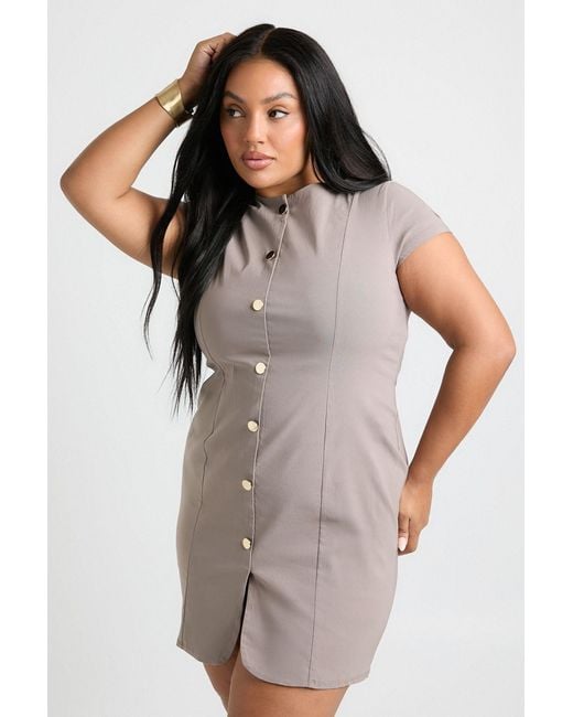 Boohoo Multicolor Plus Button Down Shift Dress