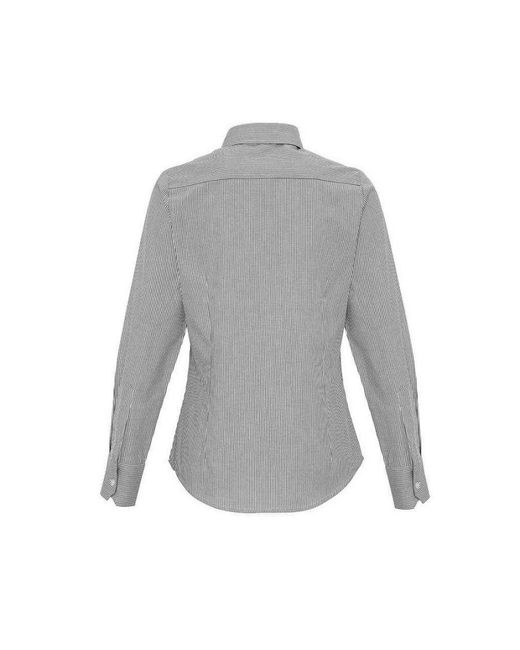 PREMIER Gray Ladies Striped Oxford Long-Sleeved Formal Shirt