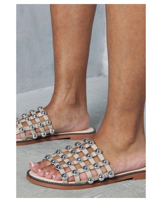MissPap Gray Calle Detail Studded Flat Sandal