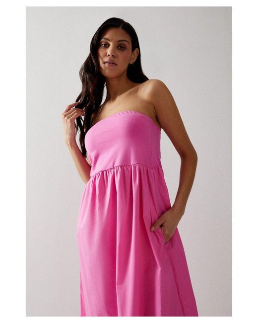 Warehouse Pink Bandeau Woven Mix Midi Dress