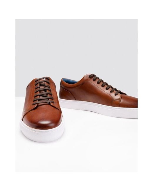 Oliver Sweeney Brown Hayle Antiqued Calf Leather Trainers for men