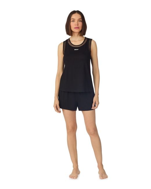 DKNY Blue Sleeveless Crew Tank And Short Boxer Pyjama Set