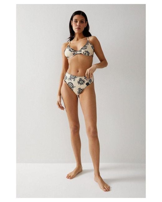 Warehouse Brown Floral Embroidered Stitch Underwire High Waisted Bikini Set