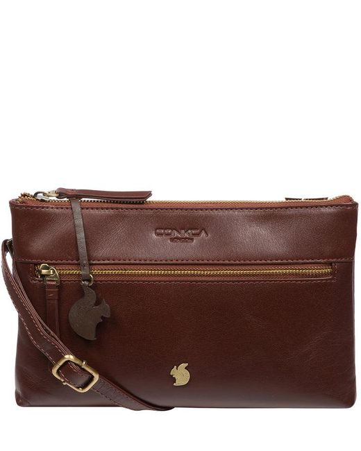 Conkca Brown 'Minnow' Conker Leather Cross Body Clutch Bag