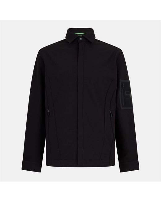 Boss Black Zipped Pocket Collared Neck Long Sleeve Shirt for men