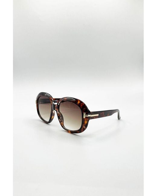 SVNX Brown Bold Round Oversized Sunglasses