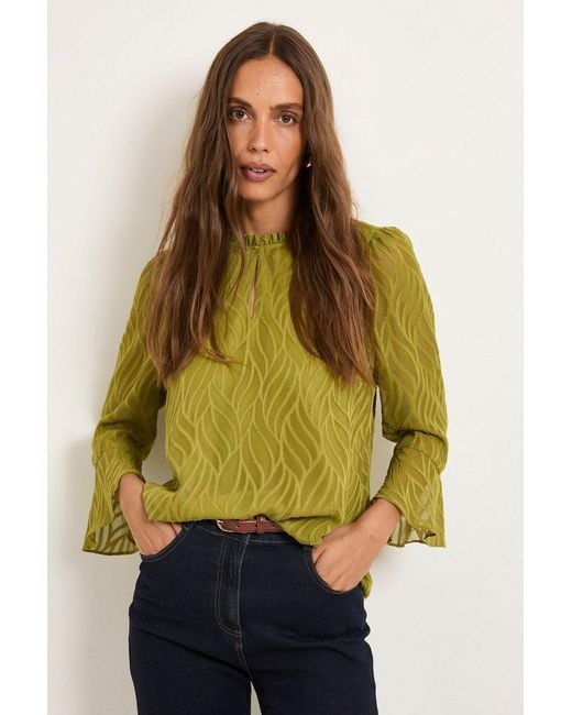 Wallis Green Burnout Ruffle Neck Blouse
