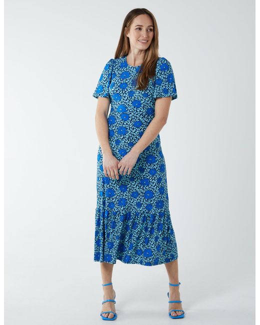 Blue Vanilla Blue Crew Neck Midi Angel Sleeve Tie Back Dress