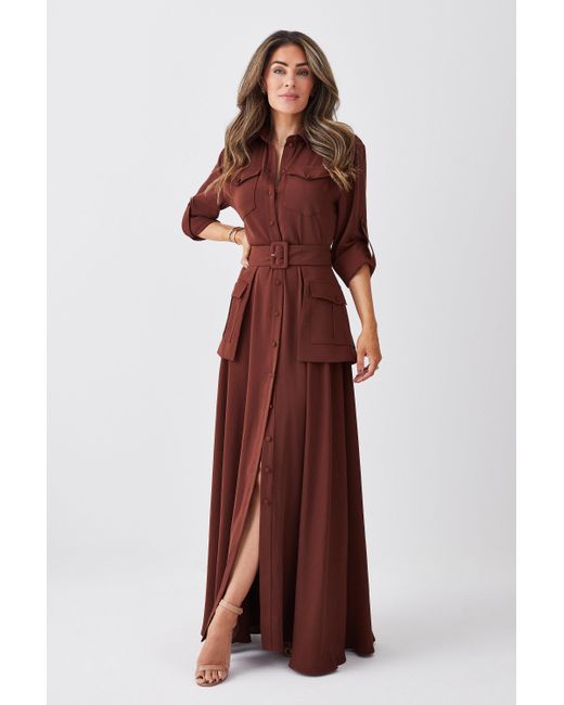 Karen Millen Lydia Soft Tailored Belted Maxi Shirt Dress