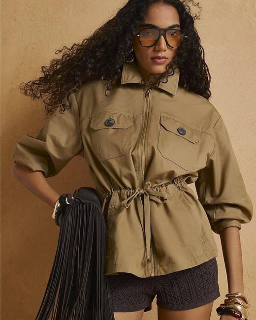 River Island Brown Shacket Drawstring Waist Long Sleeve