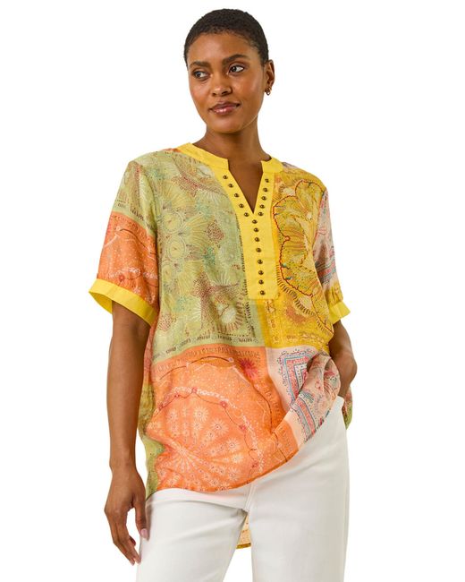 Roman Yellow Patchwork Print Top