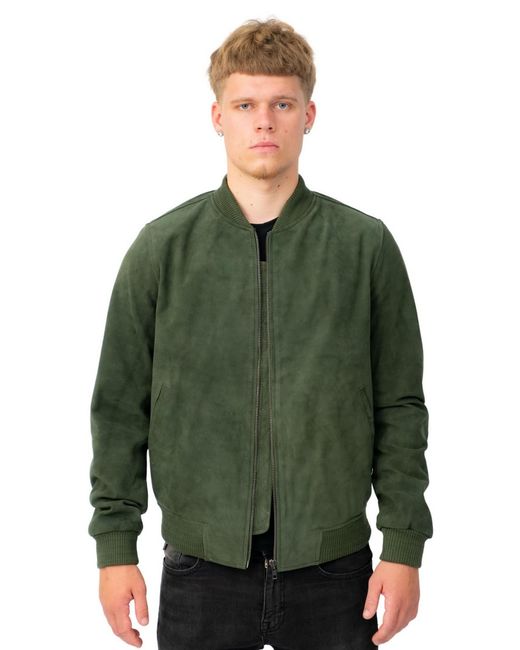Infinity Leather Green Retro Goat Suede Varsity Bomber Jacket-Athens for men