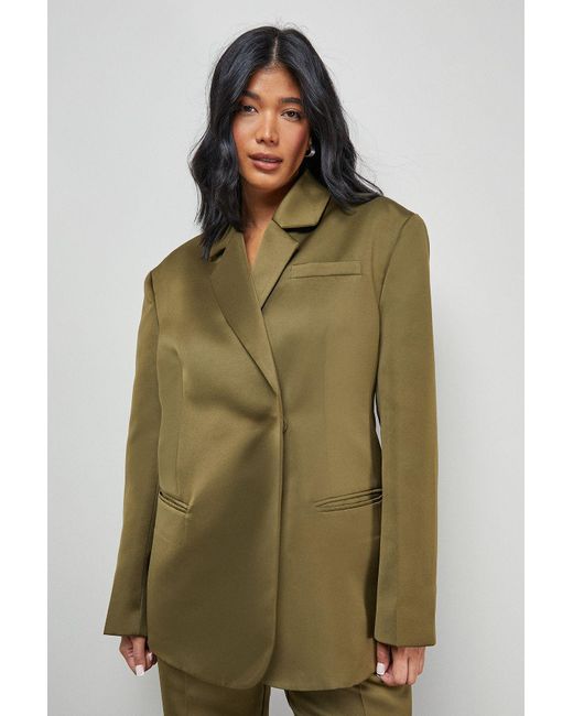 Oasis Green Premium Satin Oversized Blazer Co-Ord