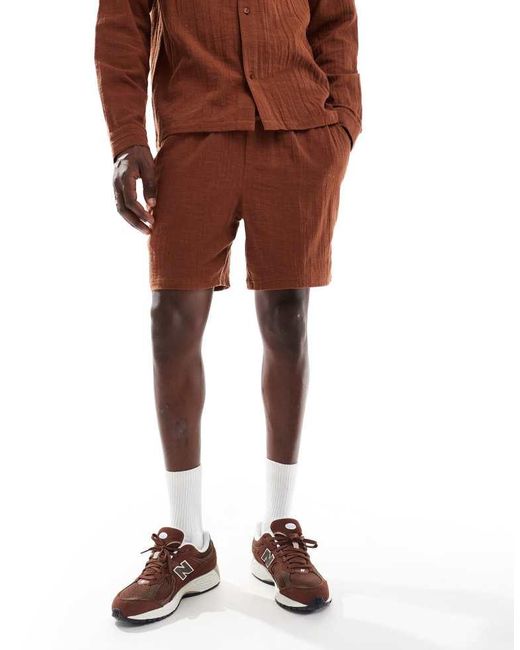Another Influence Brown Gauze Relaxed Fit Short Co-Ord for men