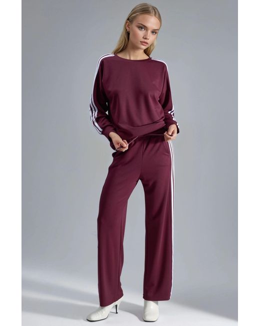 Hiccup Red Striped Crew Neck Sweatshirt & Straight Leg Pants Coord