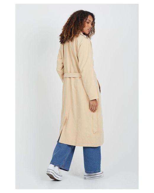 Brave Soul White Double-Breasted Longline Trench Coat With Raglan Sleeves