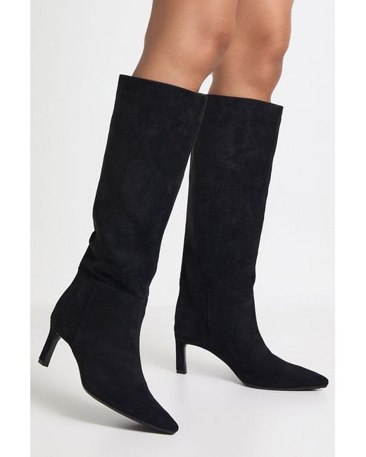 Boohoo Black Faux Suede Low Stiletto Column Boots