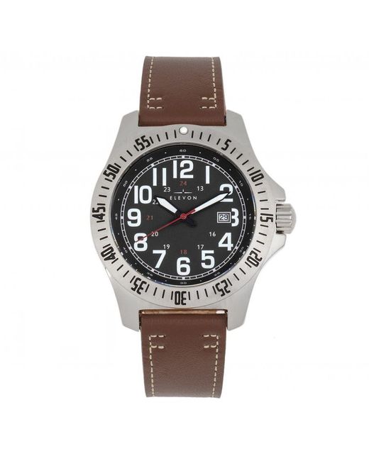 Elevon Watches Brown Aviator Leather-Band Watch W/Date for men