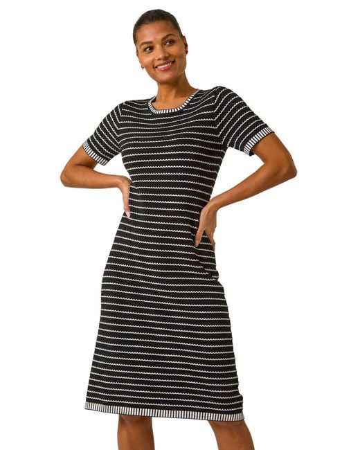 Roman Black Stripe Print Knitted Dress