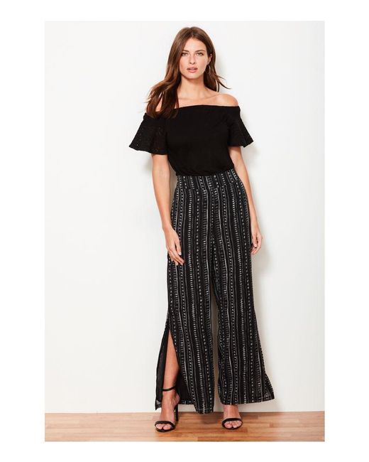 Sosandar Black Dot & Stripe Side Split Trouser