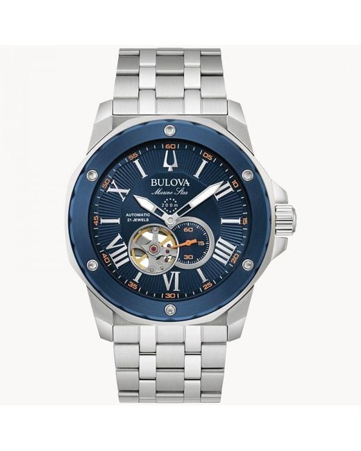 Bulova Blue Marine Star Silver Watch 98a302 Stainless Steel for men
