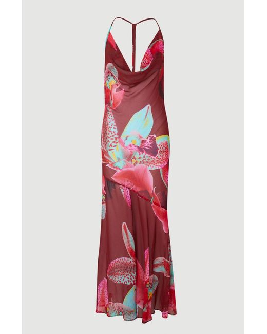 Karen Millen Red Beach Viscose Georgette Photographic Floral Slip Dress