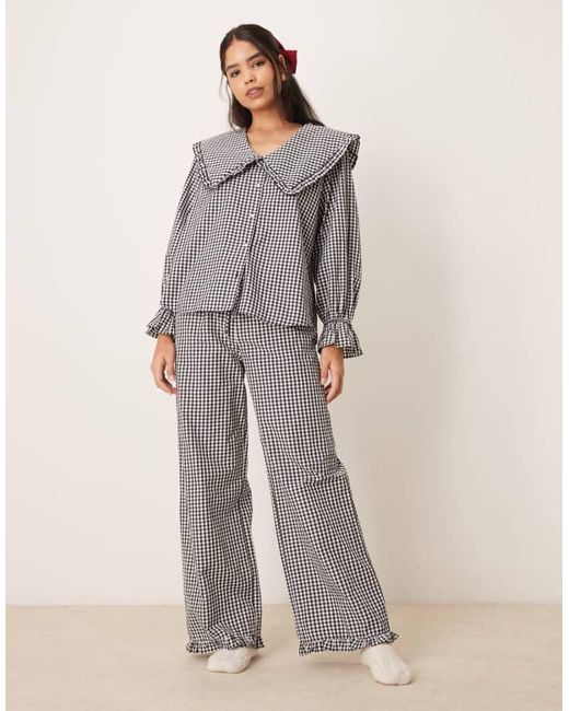 ASOS Gray Pyjama Wide Leg Frill Hem Trouser