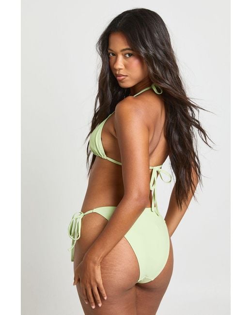 Boohoo Green Essentials Tie Side Bikini Bottom