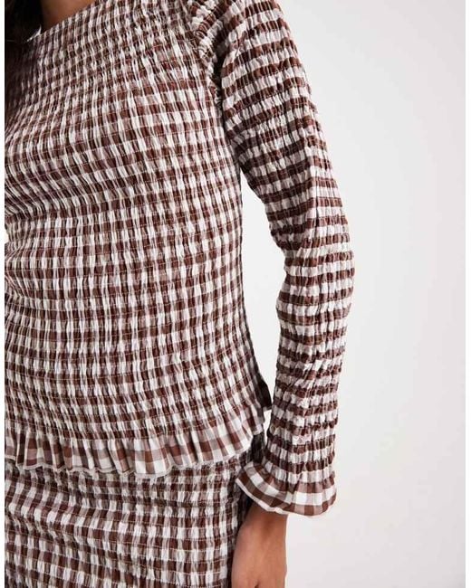 ASOS Brown Shirred Slash Neck Top Co Ord