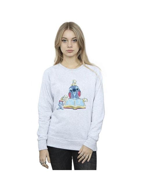 Disney Gray Ladies Lilo & Stitch Reading A Book Sweatshirt (Sports)