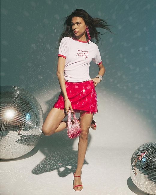 River Island Pink Mini Skirt Square Sequin Zip