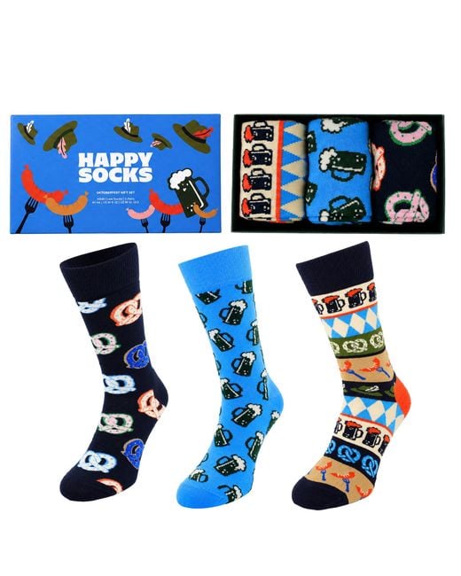 Happy Socks Blue 3-Pack Oktoberfest Gift Set Cotton for men