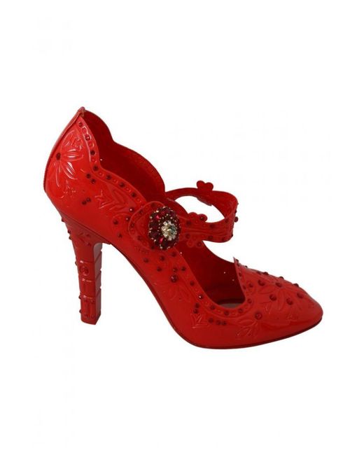 Dolce & Gabbana Red Floral Crystal Cinderella Heels Shoes