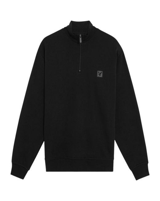 Lyle & Scott Black Sweatshirt 1/4 Zip Loungewear Relaxed Cotton High Neck Jumper for men