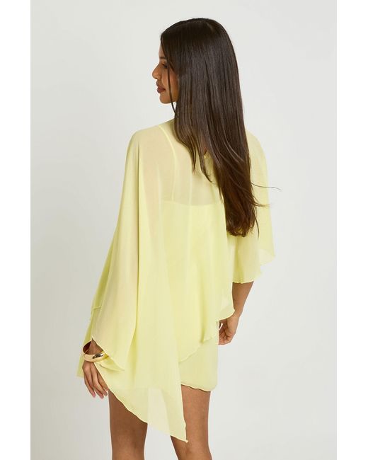 Boohoo Yellow Floaty Cape Detail Mini Dress