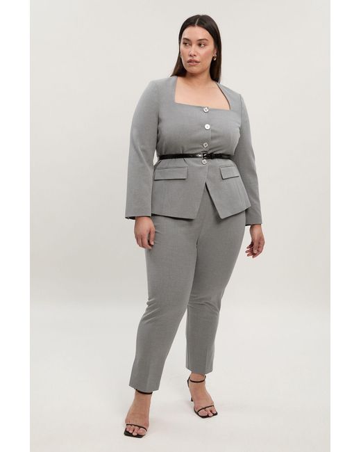 Karen Millen Gray Plus Size Tailored Marl Slim Leg Trouser