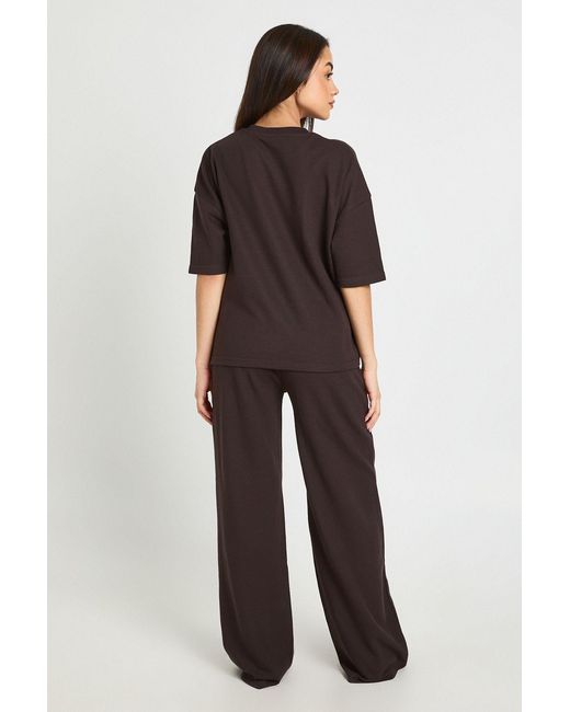 Boohoo Brown Waffle Straight Leg Trouser