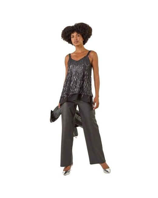 Roman Black Tassel Sequin Chiffon Top
