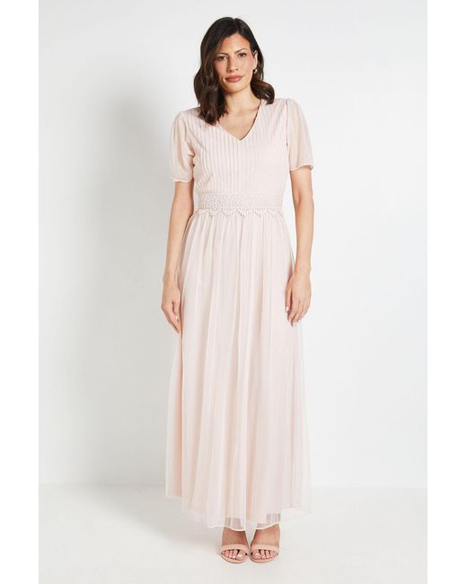 Wallis Natural Mesh Lace Trim Maxi Dress